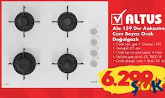 ALTUS ALA 159 DW ANKASTRE CAM BEYAZ OCAK DOĞALGAZLI fiyat ve kampanya bilgisi